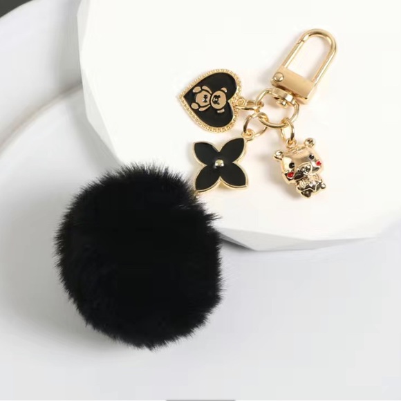 Black PomPom Bag Charm Keychain - Picture 1 of 3